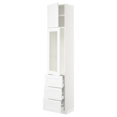 SEKTION / MAXIMERA High cab w glass dr/3 drwrs/1 door, white/Axstad matte white, 18x15x90 "