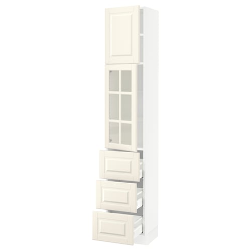 White SEKTION kitchen cabinet with glass doors and drawers, traditional design.