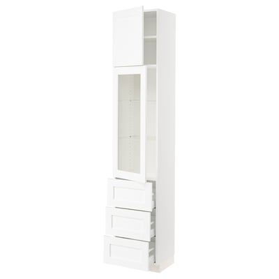 SEKTION / MAXIMERA High cab w glass dr/3 drwrs/1 door, white Enköping/white wood effect, 18x15x90 "
