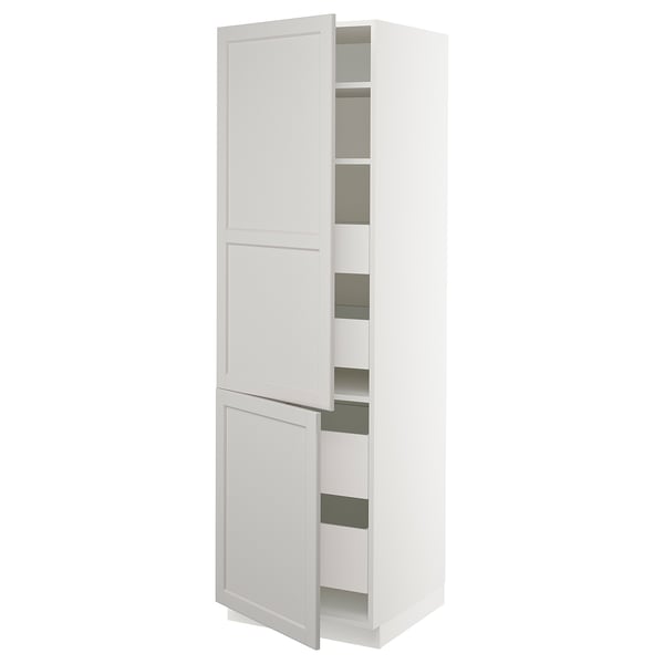 A white SEKTION kitchen cabinet with a classic design. It has two doors and adjustable shelves, with a door damper for smooth closure.