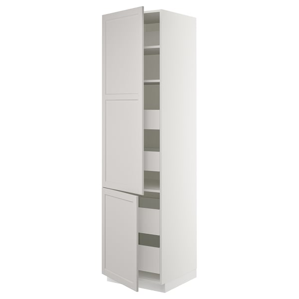 White kitchen cabinet with bevelled edges, two doors, and adjustable shelves.