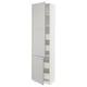 White cabinet with light grey lerhyttan fronts, adjustable shelves, and bevelled edges.
