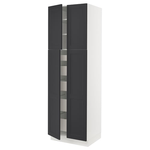 SEKTION kitchen cabinet in white and dark blue, rectangular with four doors, two adjustable shelves inside, modern design.