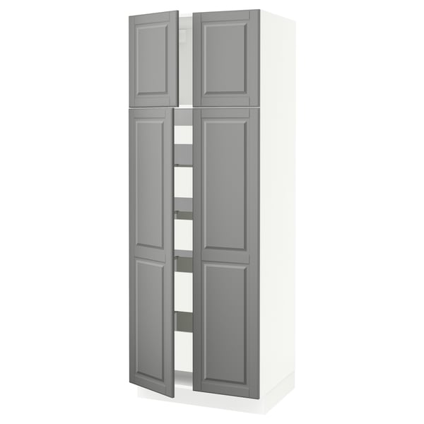 SEKTION / MAXIMERA High cabinet w 4 doors/5 drawers, white/Bodbyn gray, 30x24x80 "