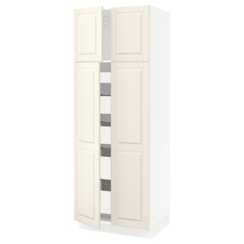 SEKTION off-white kitchen cabinet, classic design, four doors, bevelled edges, with internal shelves.