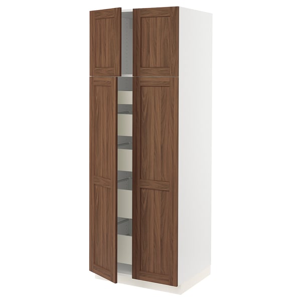SEKTION / MAXIMERA High cabinet w 4 doors/5 drawers, white Enköping/brown walnut effect, 30x24x80 "