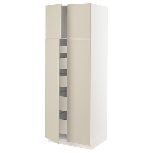 SEKTION / MAXIMERA High cabinet w 4 doors/5 drawers, white/Havstorp beige, 30x24x80 "