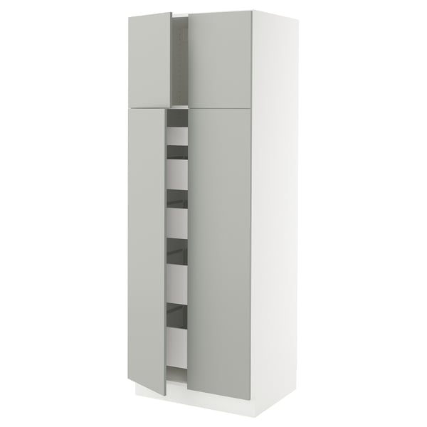 SEKTION / MAXIMERA High cabinet w 4 doors/5 drawers, white/Havstorp light gray, 30x24x80 "