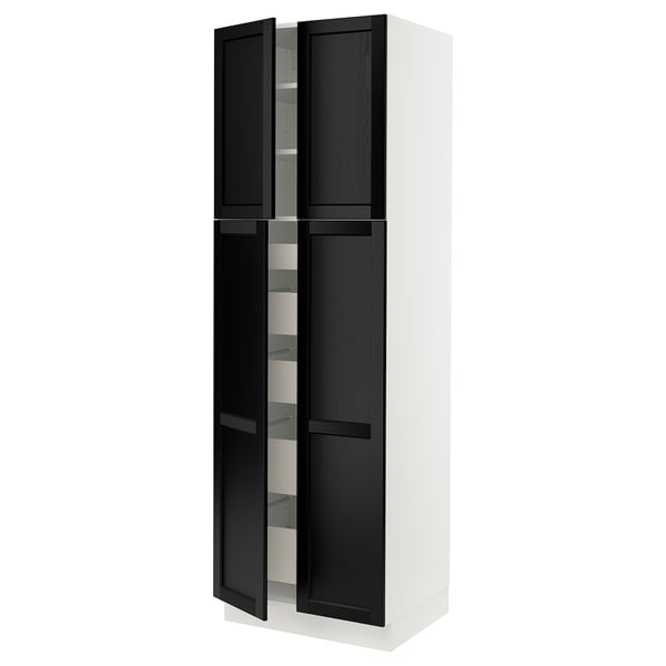 SEKTION / MAXIMERA High cabinet w 4 doors/5 drawers, white/Lerhyttan black stained, 30x24x90 "