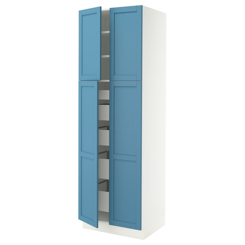 SEKTION / MAXIMERA High cabinet w 4 doors/5 drawers, white/Lerhyttan blue, 30x24x90 "