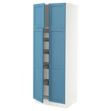 SEKTION / MAXIMERA High cabinet w 4 doors/5 drawers, white/Lerhyttan blue, 30x24x80 "