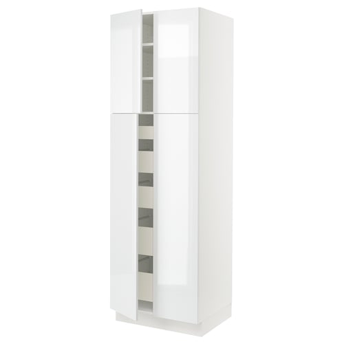 SEKTION kitchen cabinet, white high gloss, tall & sleek, with adjustable shelves.