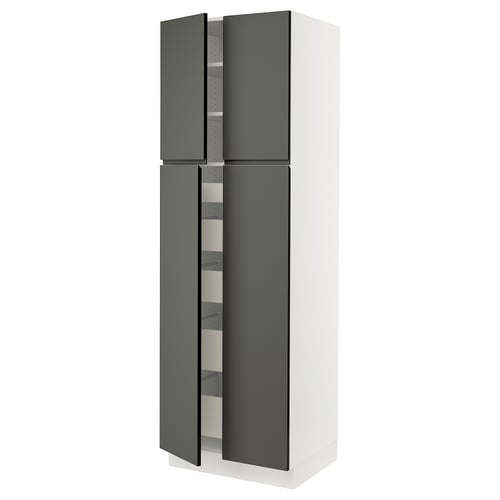 SEKTION kitchen cabinet with grey doors, tall & rectangular, modern style with integrated handles & soft-closing