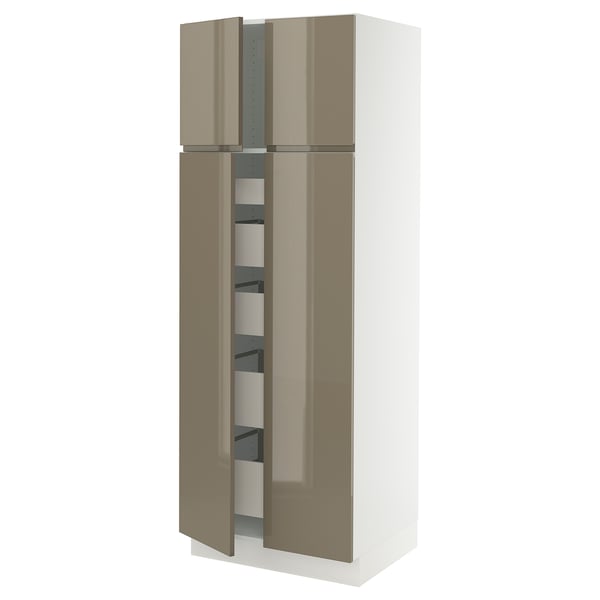 SEKTION / MAXIMERA High cabinet w 4 doors/5 drawers, white/Voxtorp high-gloss dark grey-brown, 30x24x80 "