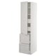 White SEKTION kitchen unit with grey drawers, classic design, adjustable shelves.