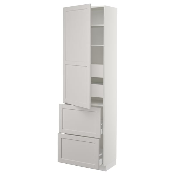 White kitchen cabinet with drawers and shelves