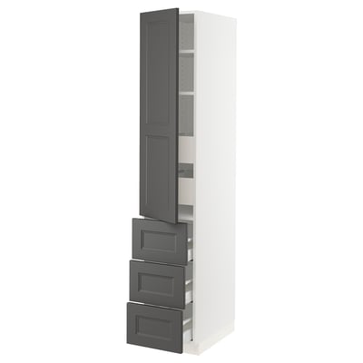 SEKTION / MAXIMERA High cabinet w/door & 5 drawers, white/Axstad dark gray, 15x24x80 "