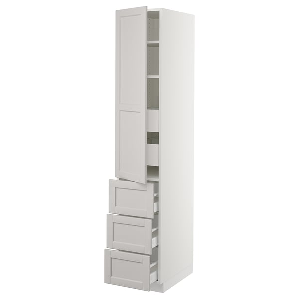 SEKTION: white cabinet with open door, drawers, sleek design. Made from birch and fibreboard.