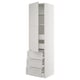 White SEKTION kitchen cabinet with drawers and adjustable shelves.