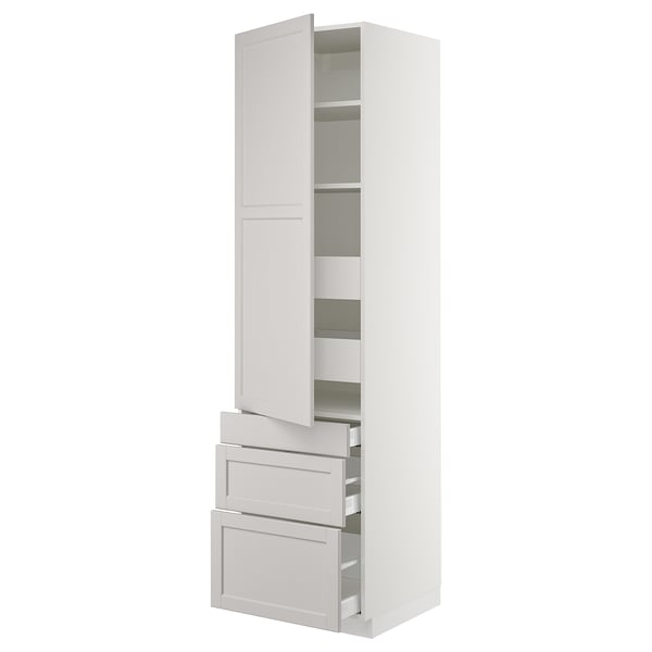 White SEKTION kitchen cabinet with adjustable shelves and drawers.
