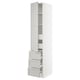 White SEKTION kitchen cabinet, light grey lerhyttan doors, three drawers, adjustable shelves, bevelled edges.
