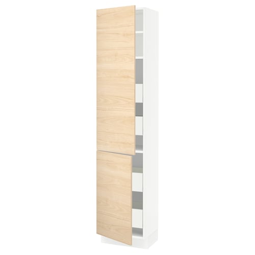 SEKTION kitchen cabinet, light ash, wood-patterned, tall with single door, 3 shelves.