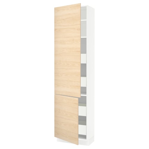 SEKTION kitchen cabinet, light ash, modern design, tall, mirrored doors.