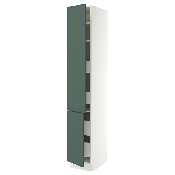 SEKTION / MAXIMERA High cb w 2 doors/shelves/4 drawers, white/Aspudden dark gray-green, 15x24x90 "