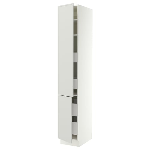 SEKTION / MAXIMERA High cb w 2 doors/shelves/4 drawers, white/Aspudden light gray, 15x24x90 "