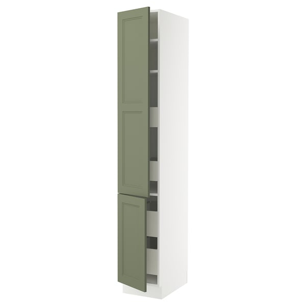SEKTION / MAXIMERA High cb w 2 doors/shelves/4 drawers, white/Axstad gray-green, 15x24x90 "