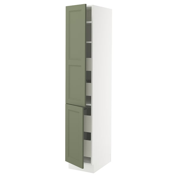 SEKTION / MAXIMERA High cb w 2 doors/shelves/4 drawers, white/Axstad gray-green, 15x24x80 "