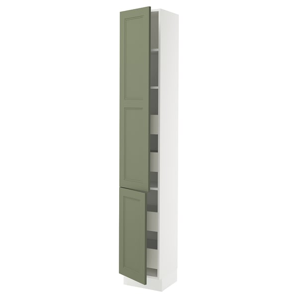SEKTION / MAXIMERA High cb w 2 doors/shelves/4 drawers, white/Axstad gray-green, 15x15x90 "