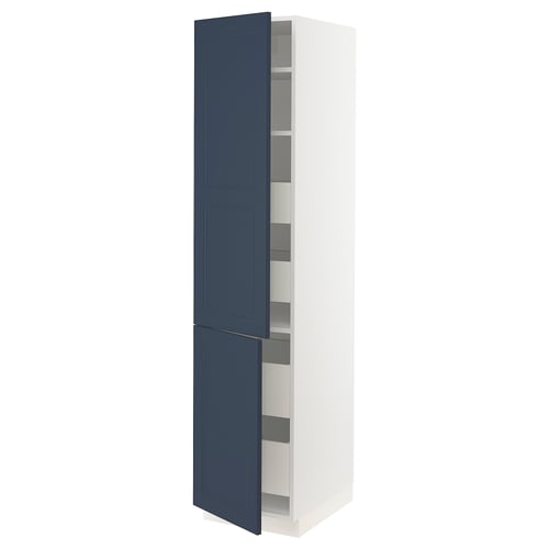 Ikea SEKTION white tall cabinet, blue doors, adjustable shelves.