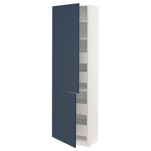 Blue ikea SEKTION kitchen cabinet with adjustable shelves, sleek design.
