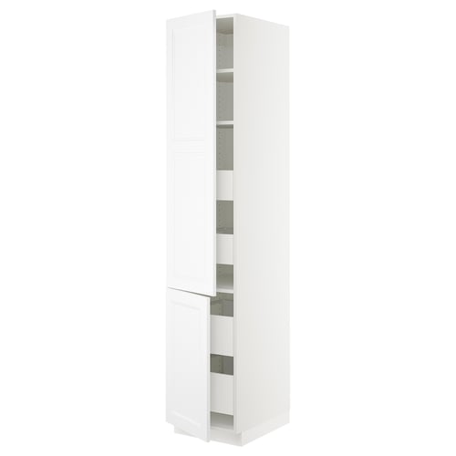 White SEKTION kitchen cabinet, adjustable shelves, reversible door with soft-close mechanism.