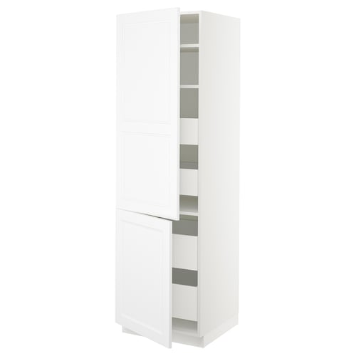 A white SEKTION cabinet with soft-close hinges and adjustable shelves.