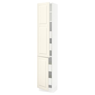 SEKTION off-white kitchen cabinet with bevelled edges, adjustable shelves and soft-closing doors.
