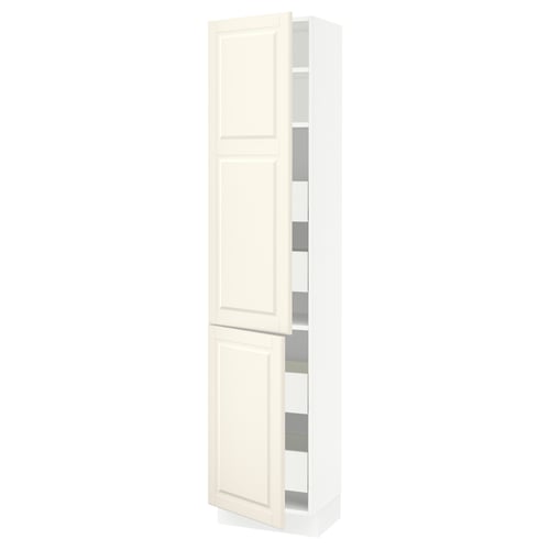 An off-white SEKTION tall kitchen cabinet, with two adjustable shelves and a professional aesthetic.