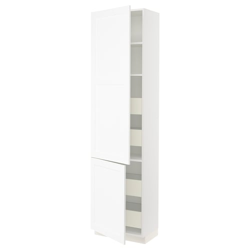 White SEKTION kitchen cabinet with adjustable shelves and soft-closing door.
