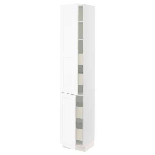 This image shows a white SEKTION high cabinet with a sleek, modern design.