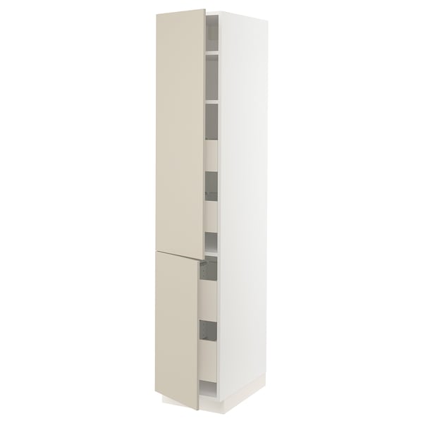 SEKTION / MAXIMERA High cb w 2 doors/shelves/4 drawers, white/Havstorp beige, 15x24x80 "