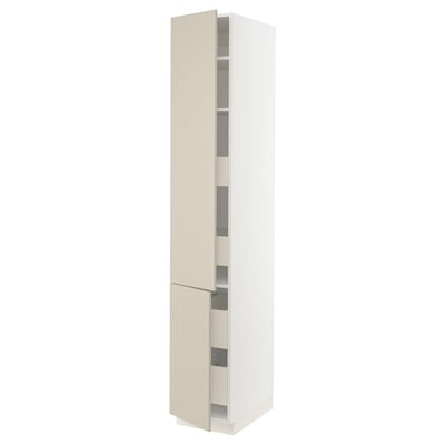 SEKTION / MAXIMERA High cb w 2 doors/shelves/4 drawers, white/Havstorp beige, 15x24x90 "