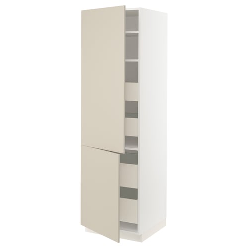 SEKTION beige kitchen cabinet with adjustable shelves and left-opening door.