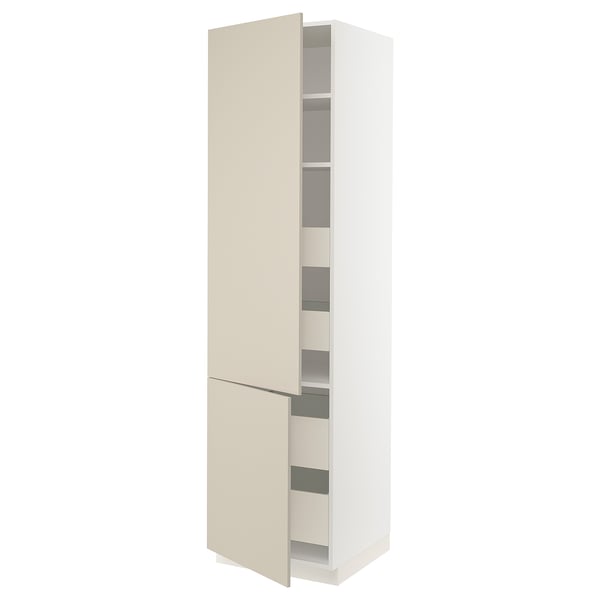 SEKTION / MAXIMERA High cb w 2 doors/shelves/4 drawers, white/Havstorp beige, 24x24x90 "