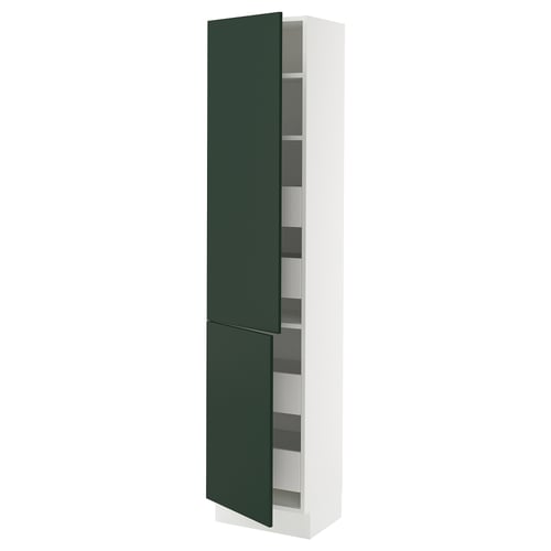 Ikea SEKTION white cabinet, green doors, adjustable shelves, square shape.