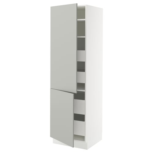 SEKTION white kitchen cabinet with light grey doors, modern design, adjustable shelves.