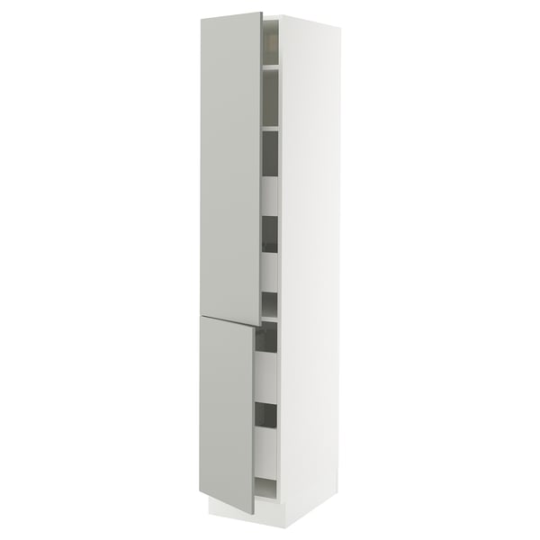 SEKTION / MAXIMERA High cb w 2 doors/shelves/4 drawers, white/Havstorp light gray, 15x24x80 "