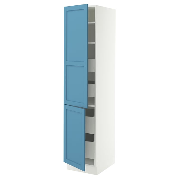 SEKTION / MAXIMERA High cb w 2 doors/shelves/4 drawers, white/Lerhyttan blue, 18x24x80 "