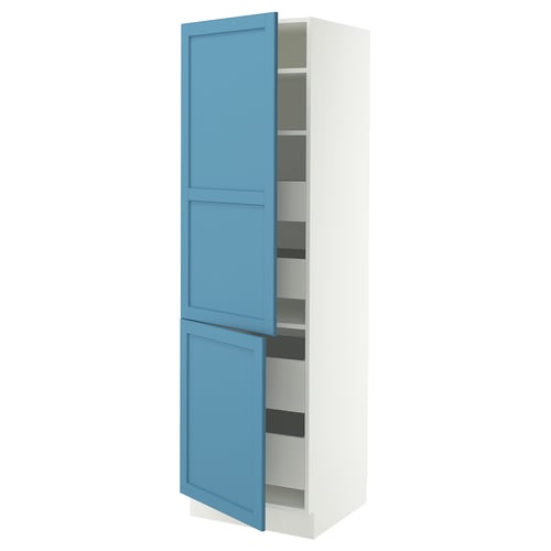 IKEA SEKTION kitchen cabinet, blue lerhyttan doors, white frame, adjustable shelves.
