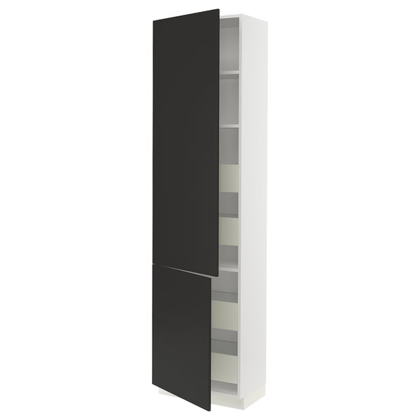 SEKTION / MAXIMERA High cb w 2 doors/shelves/4 drawers, white/Nickebo matte anthracite, 24x15x90 "
